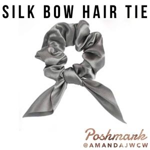 Silk Bow Hair Tie Scrunchie - Deep Silver